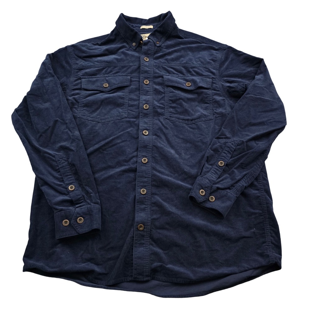 Duluth Trading Co Corduroy Shirt Mens L Tall Navy Blue Untucked Workwear Rugged